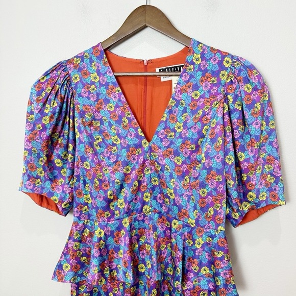 Rotate Birger Christensen Floral Peplum Mini Dress Size 6 80s Cocktail - Picture 4 of 14